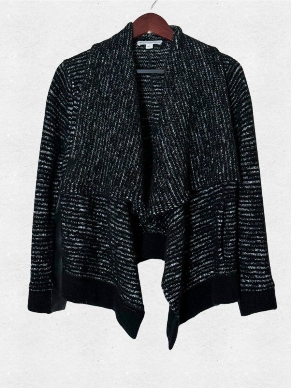 Wool Blend Black White Open Waterfall Front Knit Cardigan Small White Warren